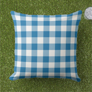 Cobalt Blue and White Gingham Plaid Pattern Cushion