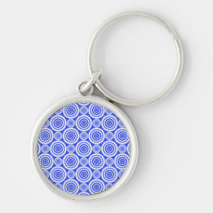 Cobalt Blue and White Kaleidoscope Pattern Key Ring