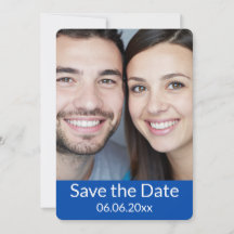 Cobalt Blue and White Photo Save the Date Card