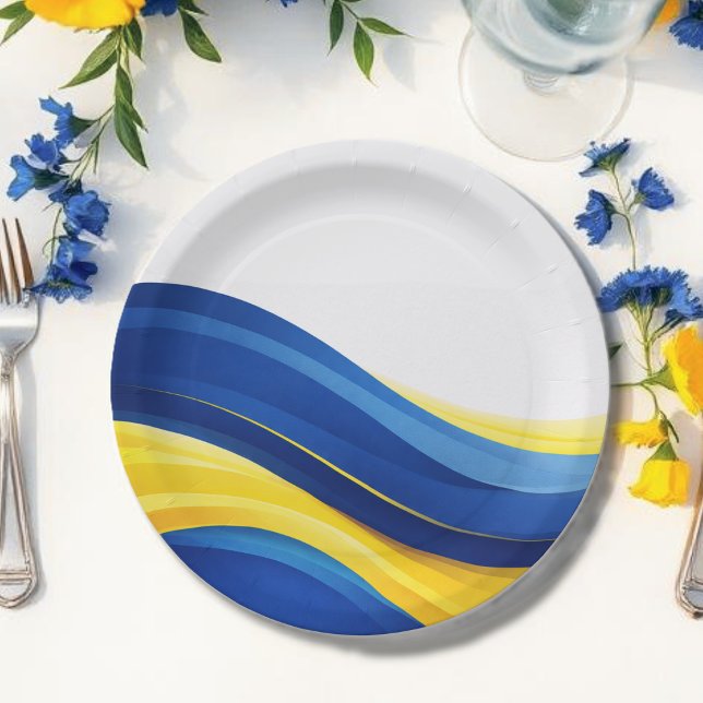 Cobalt Blue and Yellow  Paper Plate (Cobalt Blue and Lemon Yellow Paper Plates )
