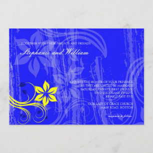 Cobalt Blue and Yellow Swirl Wedding Invitation