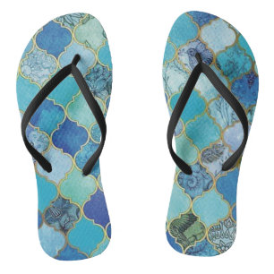 Cobalt Blue, Aqua & Gold Moroccan Jandals