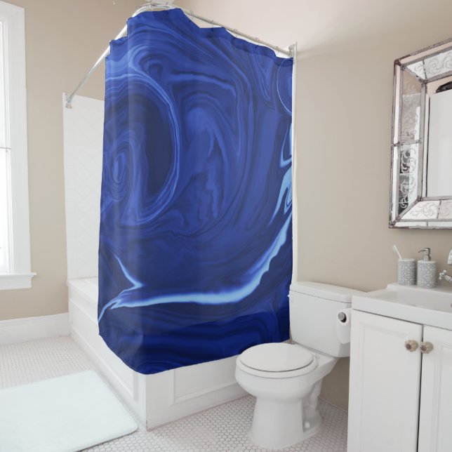 Cobalt blue background shower curtain (In Situ)
