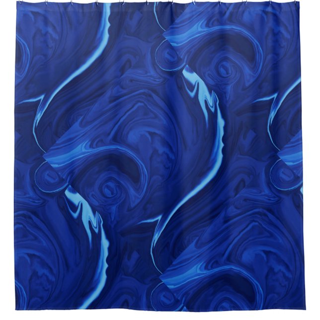Cobalt blue background Textured Handmade Shower Curtain (Front)