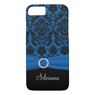 Cobalt Blue, Black, White Damask iPhone 7 case