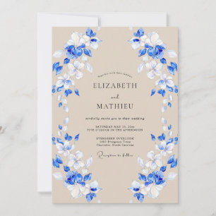 Cobalt Blue Blossom Romance Wedding Invitation