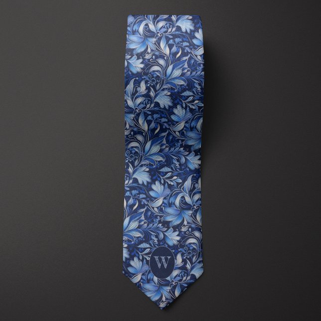Cobalt Blue Botanical Monogram Tie (Creator Uploaded)