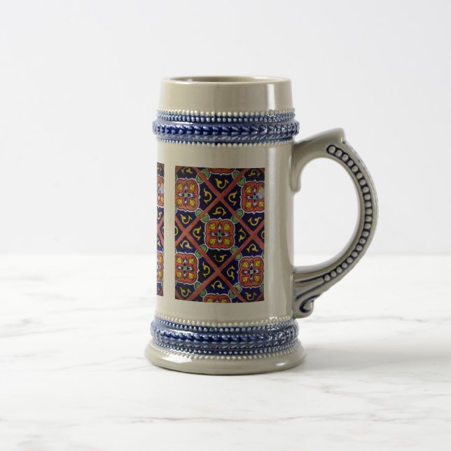Cobalt Blue Burnt Orange Southwestern Tile Design Beer Stein (Right)