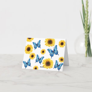 Cobalt Blue Butterfly and Sunflowers Baby Shower Thank You Card