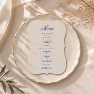 Cobalt Blue Calligraphy Die Cut Wedding Menu Card