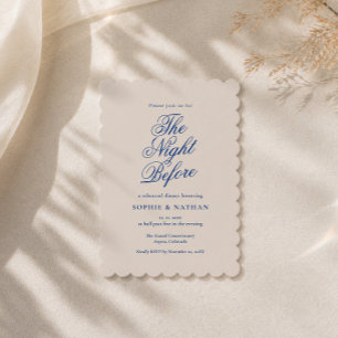 Cobalt Blue Calligraphy Rehearsal Dinner Invitation