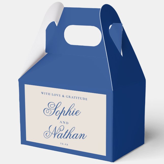 Cobalt Blue Calligraphy Wedding Favour Box (Front)