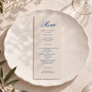 Cobalt Blue Calligraphy Wedding Menu Card