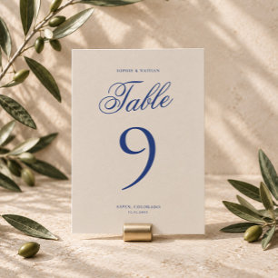 Cobalt Blue Calligraphy Wedding Table Number