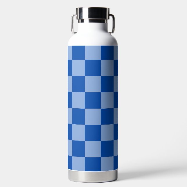 Cobalt Blue Chequerboard Water Bottle (Front)