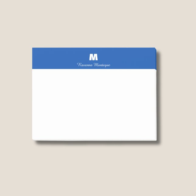 Cobalt Blue Chic Personalized Name Letter Monogram Post-it Notes (Creator Uploaded)