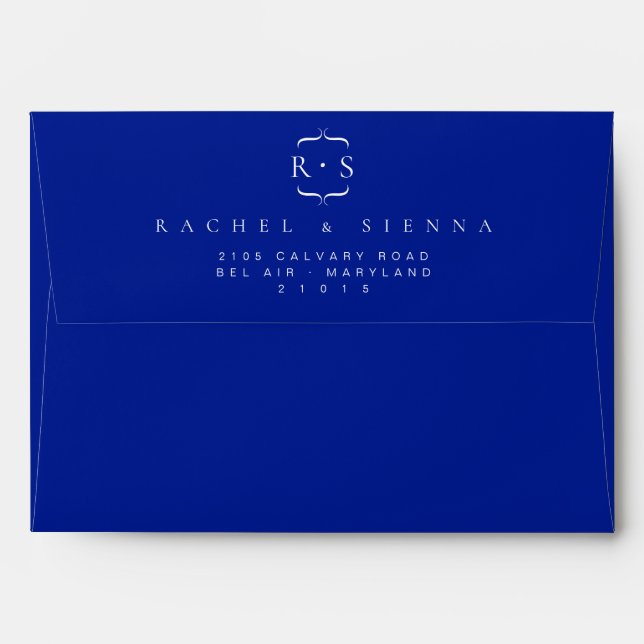 Cobalt Blue Classy Minimalist Monogram  Envelope (Back (Top Flap))