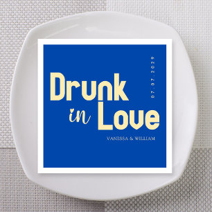 Cobalt Blue Drunk in Love Custom Names Napkin