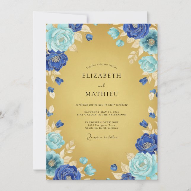 Cobalt Blue Ethereal Flourish Wedding Invitation (Front)