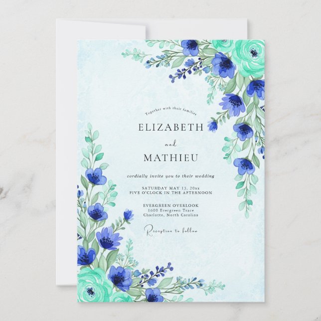 Cobalt Blue Ethereal Meadow Wedding Invitation (Front)