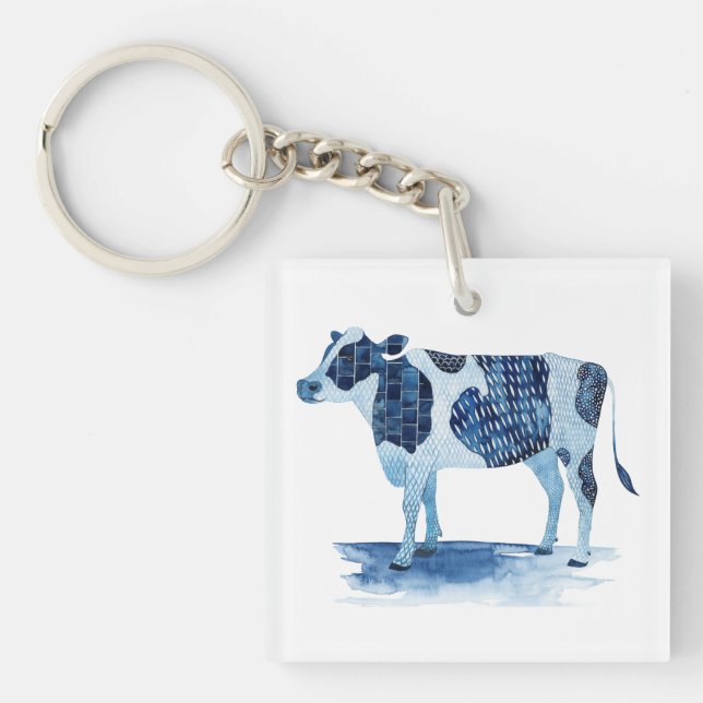 Cobalt Blue Farm Animals - Cow Key Ring (Front)