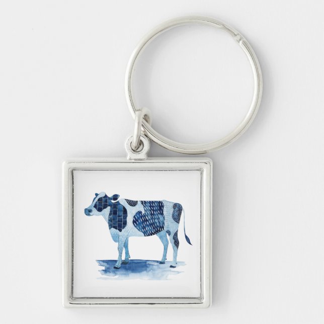 Cobalt Blue Farm Animals - Cow Key Ring (Front)
