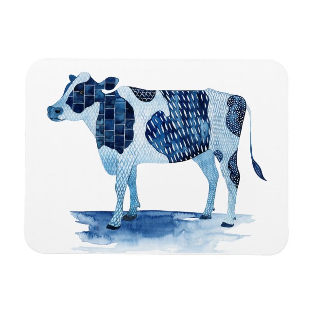 Cobalt Blue Farm Animals - Cow Magnet (Horizontal)