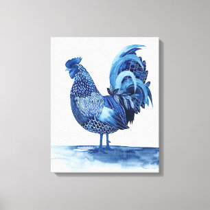 Cobalt Blue Farm Animals - Rooster Canvas Print