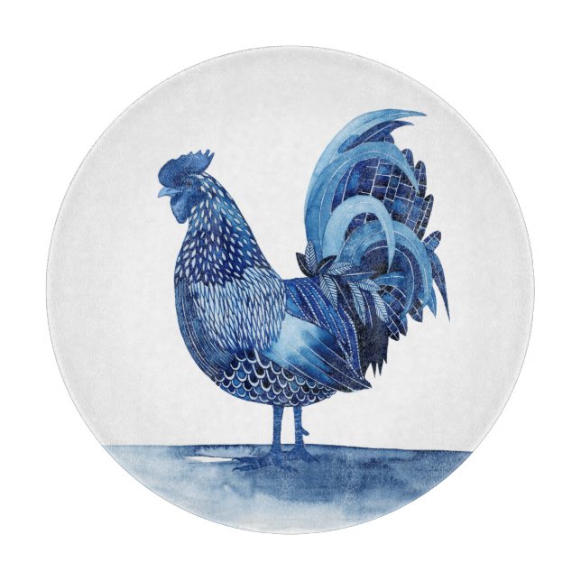 Cobalt Blue Farm Animals - Rooster Cutting Board (Front)