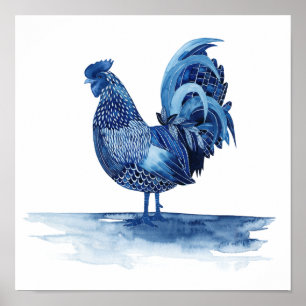 Cobalt Blue Farm Animals - Rooster Poster