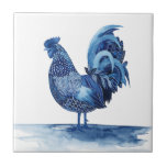 Cobalt Blue Farm Animals - Rooster Tile<br><div class="desc">Cobalt Farm Animals IV by Grace Popp. Features a rooster in a deep,  cobalt blue colour with a variety of designs, </div>