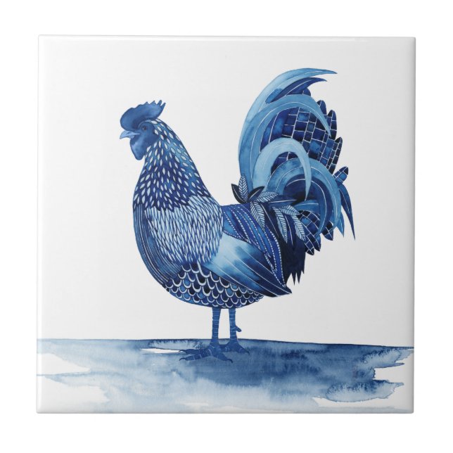 Cobalt Blue Farm Animals - Rooster Tile (Front)