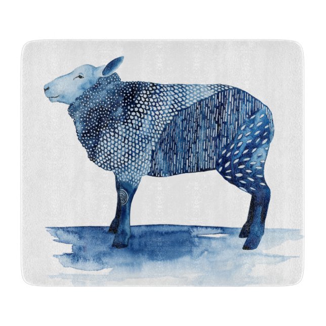 Cobalt Blue Farm Animals - Sheep Cutting Board (Front)