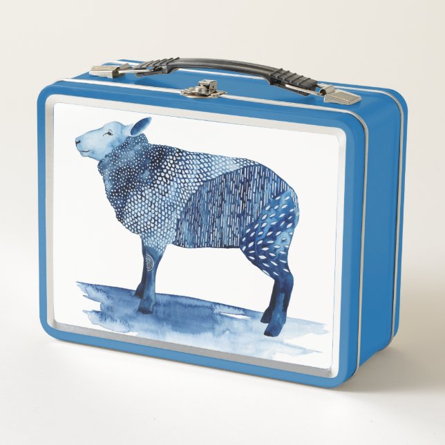 Cobalt Blue Farm Animals - Sheep Metal Lunch Box (Front)