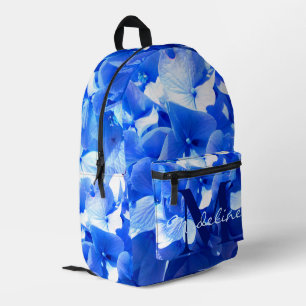 Cobalt blue floral elegant blue calligraphy printed backpack