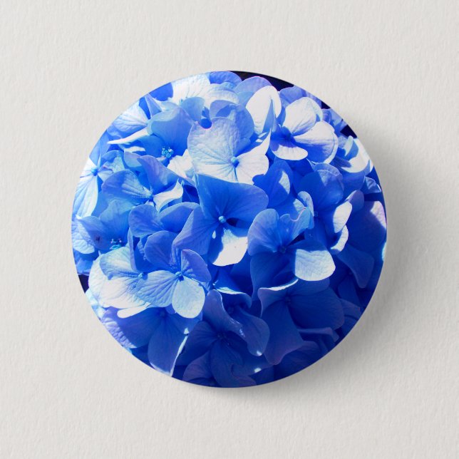 Cobalt blue floral elegant blue hydrangeas  6 cm round badge (Front)