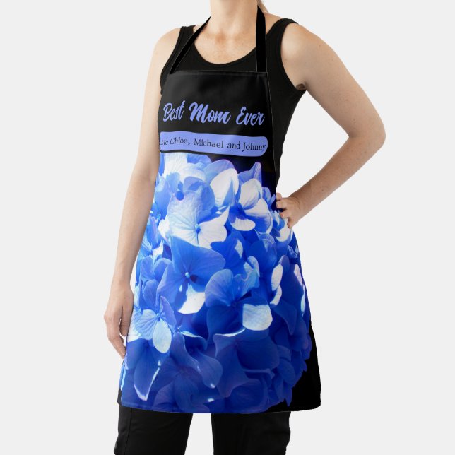 Cobalt blue floral elegant blue hydrangeas  apron (Insitu)