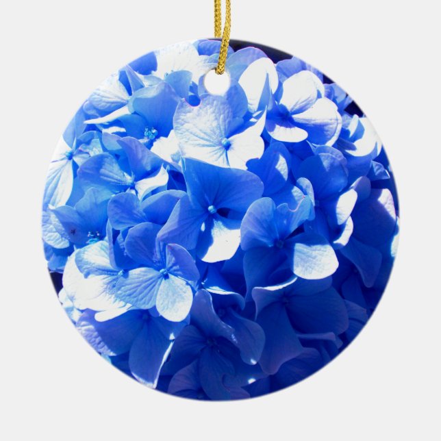 Cobalt blue floral elegant blue hydrangeas  ceramic tree decoration (Front)