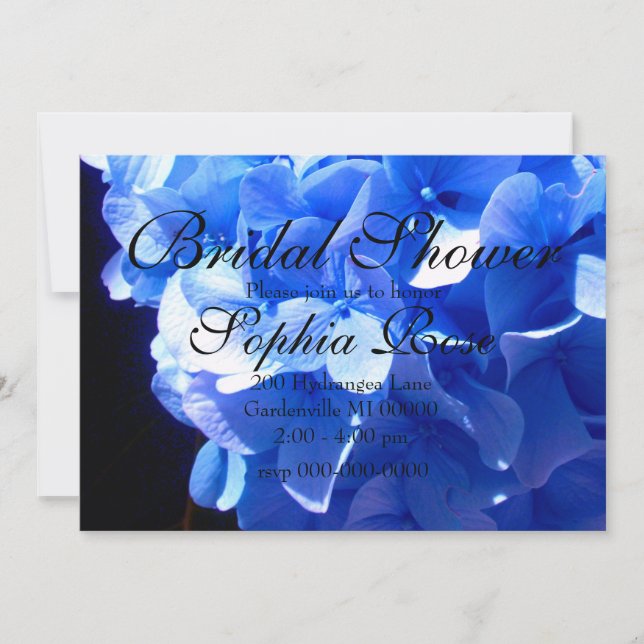 Cobalt blue floral elegant blue hydrangeas  invitation (Front)
