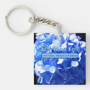 Cobalt blue floral elegant blue hydrangeas  key ring