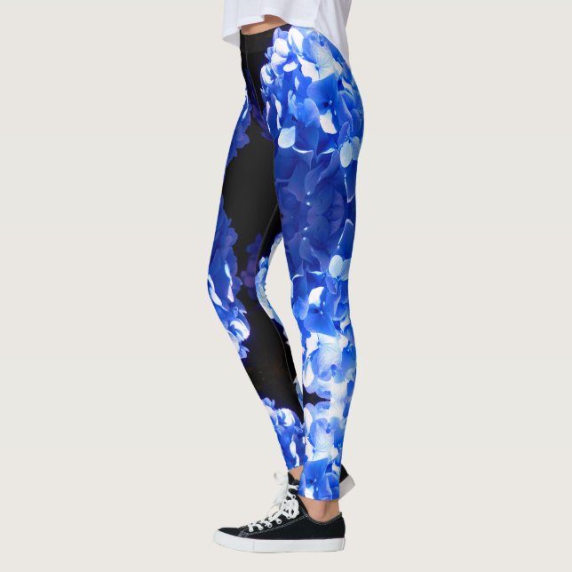 Cobalt blue floral elegant blue hydrangeas  leggings (Left)