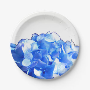 Cobalt blue floral elegant blue hydrangeas paper plate