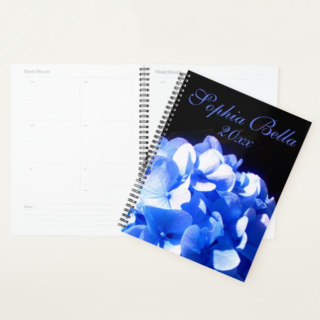 Cobalt blue floral elegant blue hydrangeas  planner (Display)