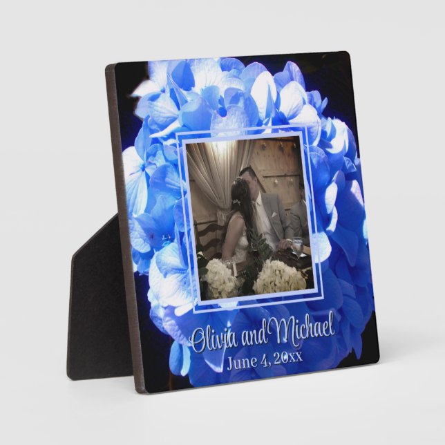 Cobalt blue floral elegant blue hydrangeas  plaque (Front)