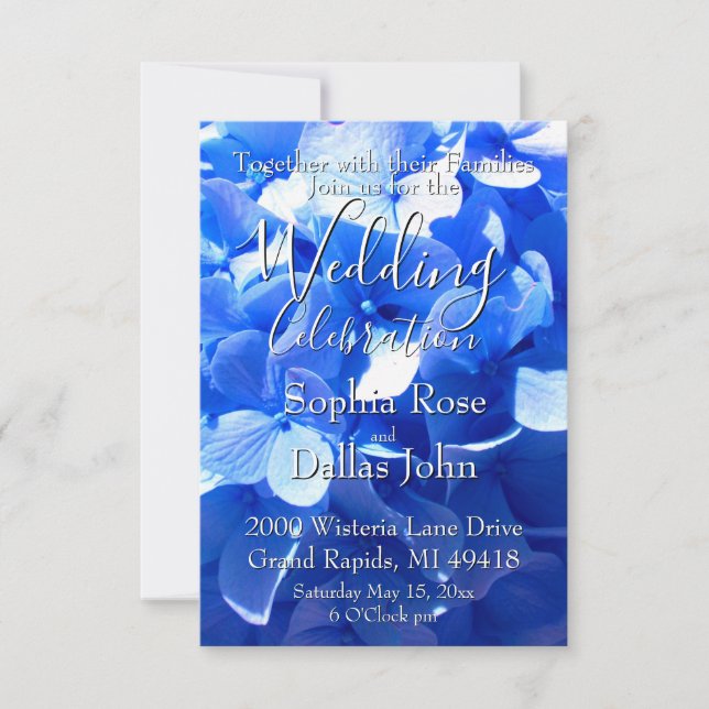 Cobalt blue floral elegant blue hydrangeas Wedding Invitation (Front)