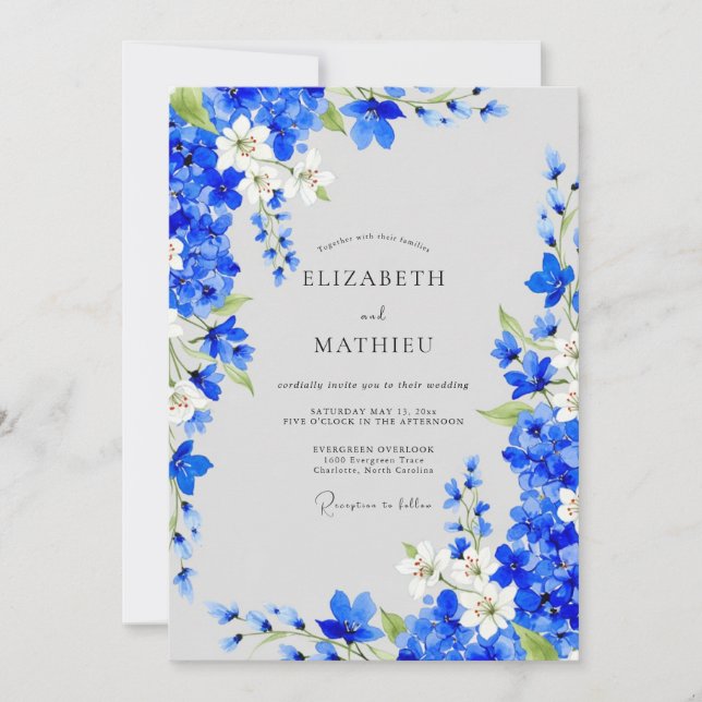 Cobalt Blue Floral Romance Wedding Invitation (Front)