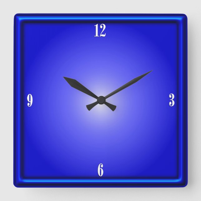 Cobalt Blue Four White Numbers Square Wall Clock (Front)