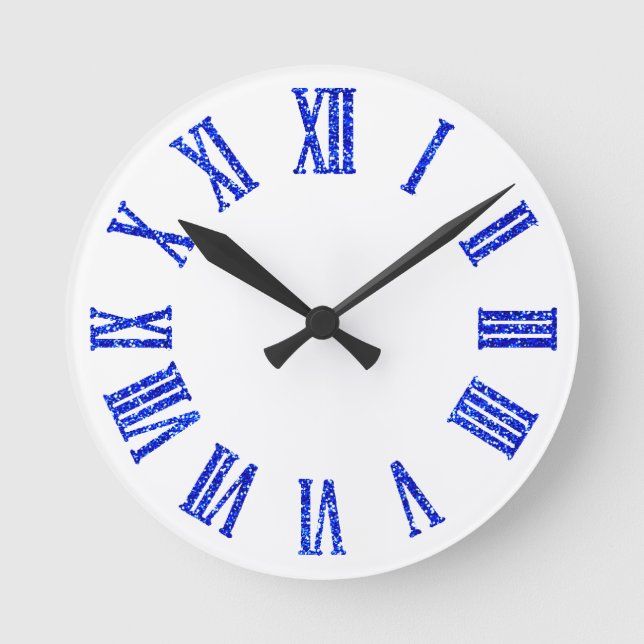 Cobalt Blue Glitter Ombre Minimal Indigo Cobalt Round Clock (Front)
