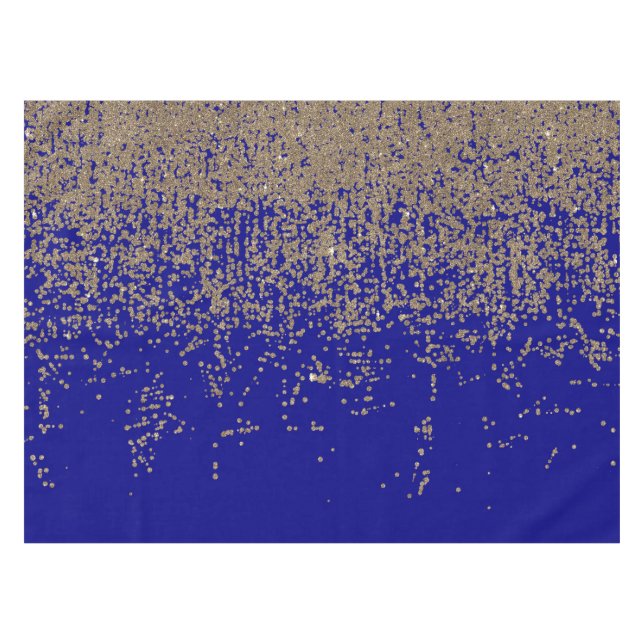Cobalt Blue Gold Glitter Ombre Gradient Tablecloth (Front (Horizontal))