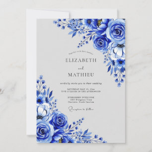 Cobalt Blue Graceful Winter Wedding Invitation